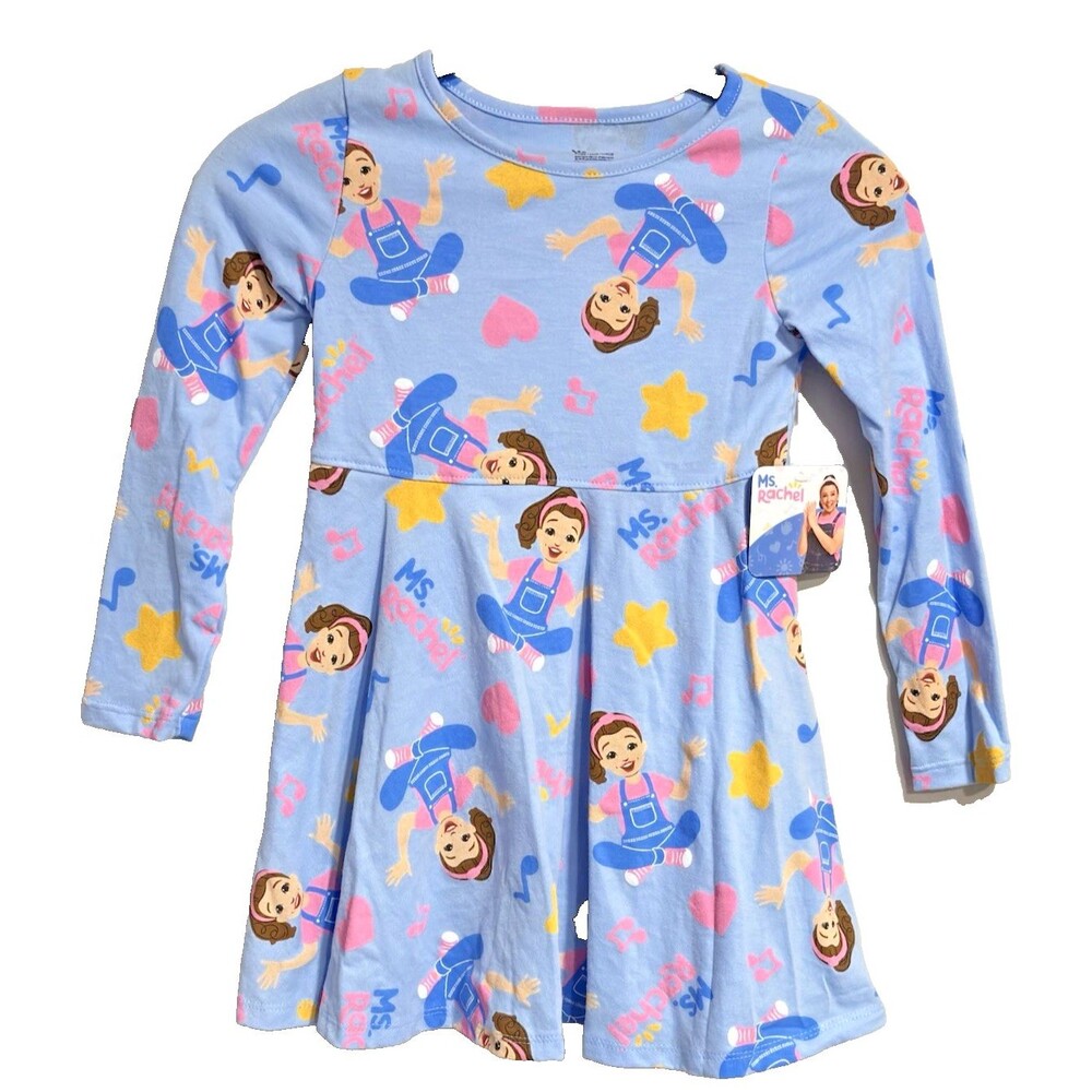 Ms. Rachel Toddler Girls Print Dress with Long Sleeves Size 5T Casual Kids Core